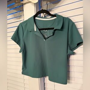 Women’s Green Cropped Short-Sleeve Polo Top